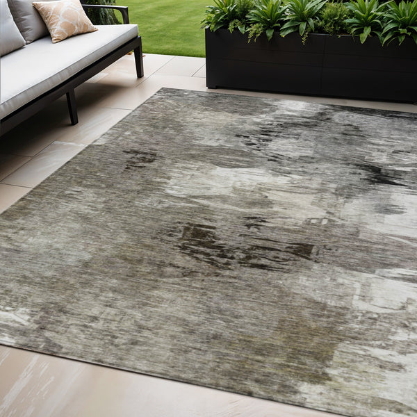 Homeroots 3' Beige Tan And Gray Abstract Washable Area Rug For Indoor And Outdoor Spaces, Durable & Stylish 5' X 8' Polyester 577758