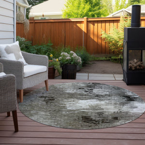 Homeroots 3' Beige Tan And Gray Abstract Washable Area Rug For Indoor And Outdoor Spaces, Durable & Stylish 8' Round Polyester 577759