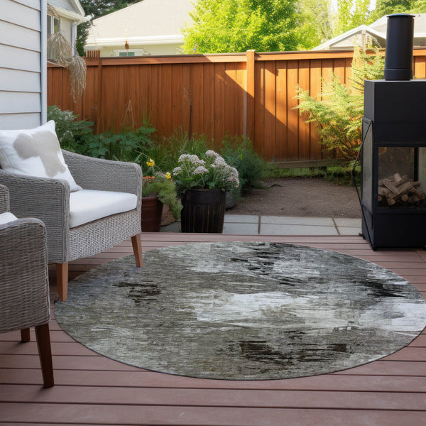 Homeroots 3' Beige Tan And Gray Abstract Washable Area Rug For Indoor And Outdoor Spaces, Durable & Stylish 8' Round Polyester 577759