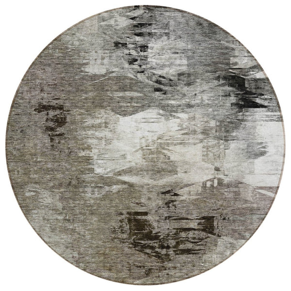 HomeRoots 5' Abstract Taupe Beige and Ivory Area Rug - Stylish, Washable, Durable for Indoor and Outdoor Use! 8' Round 577759