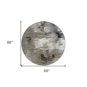 Homeroots 3' Beige Tan And Gray Abstract Washable Area Rug For Indoor And Outdoor Spaces, Durable & Stylish 8' Round Polyester 577759