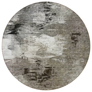 Homeroots 3' Beige Tan And Gray Abstract Washable Area Rug For Indoor And Outdoor Spaces, Durable & Stylish 8' Round Polyester 577759