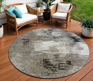 Homeroots 3' Beige Tan And Gray Abstract Washable Area Rug For Indoor And Outdoor Spaces, Durable & Stylish 8' Round Polyester 577759