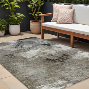 Homeroots 3' Beige Tan And Gray Abstract Washable Area Rug For Indoor And Outdoor Spaces, Durable & Stylish 8' X 10' Polyester 577760