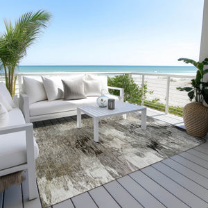 Homeroots 3' Beige Tan And Gray Abstract Washable Area Rug For Indoor And Outdoor Spaces, Durable & Stylish 8' X 10' Polyester 577760