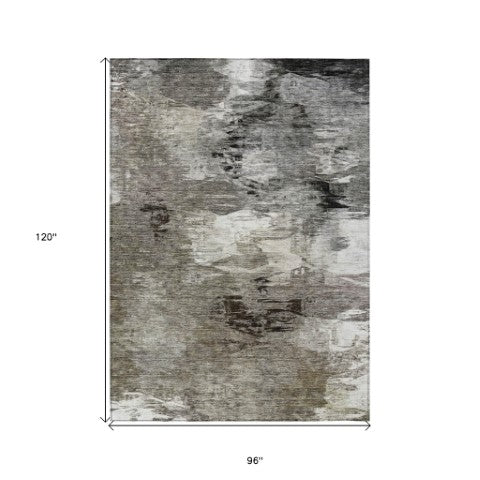 Homeroots 3' Beige Tan And Gray Abstract Washable Area Rug For Indoor And Outdoor Spaces, Durable & Stylish 8' X 10' Polyester 577760