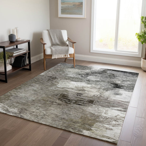 Homeroots 3' Beige Tan And Gray Abstract Washable Area Rug For Indoor And Outdoor Spaces, Durable & Stylish 8' X 10' Polyester 577760