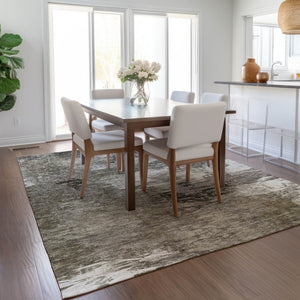 Homeroots 3' Beige Tan And Gray Abstract Washable Area Rug For Indoor And Outdoor Spaces, Durable & Stylish 8' X 10' Polyester 577760