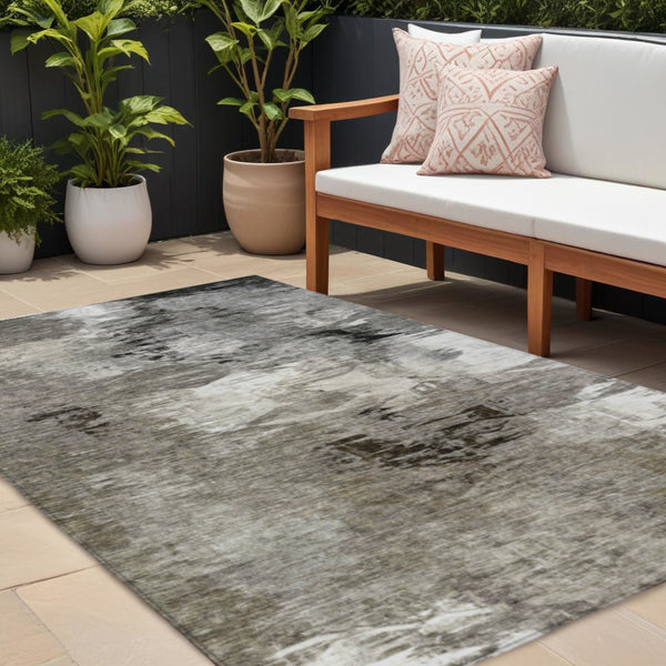 Homeroots 3' Beige Tan And Gray Abstract Washable Area Rug For Indoor And Outdoor Spaces, Durable & Stylish 9' X 12' Polyester 577761