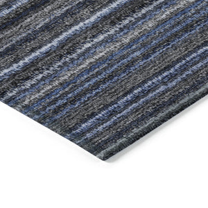 Homeroots 3' Denim Blue And Gray Striped Washable Area Rug For Indoor And Outdoor Use – Durable & Stylish! 5' X 8' Polyester 577764