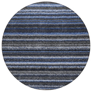 HomeRoots 5' Denim Blue and Gray Striped Area Rug – Durable, Washable, Indoor/Outdoor Style for Any Space 8' Round 577765