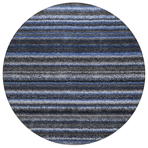 HomeRoots 5' Denim Blue and Gray Striped Area Rug – Durable, Washable, Indoor/Outdoor Style for Any Space 8' Round 577765