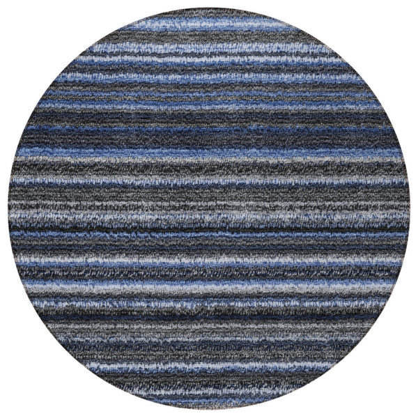 Homeroots 3' Denim Blue And Gray Striped Washable Area Rug For Indoor And Outdoor Use – Durable & Stylish! 8' Round Polyester 577765