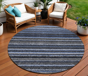Homeroots 3' Denim Blue And Gray Striped Washable Area Rug For Indoor And Outdoor Use – Durable & Stylish! 8' Round Polyester 577765