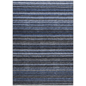 Homeroots 3' Denim Blue And Gray Striped Washable Area Rug For Indoor And Outdoor Use – Durable & Stylish! 9' X 12' Polyester 577767