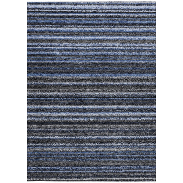 Homeroots 3' Denim Blue And Gray Striped Washable Area Rug For Indoor And Outdoor Use – Durable & Stylish! 9' X 12' Polyester 577767