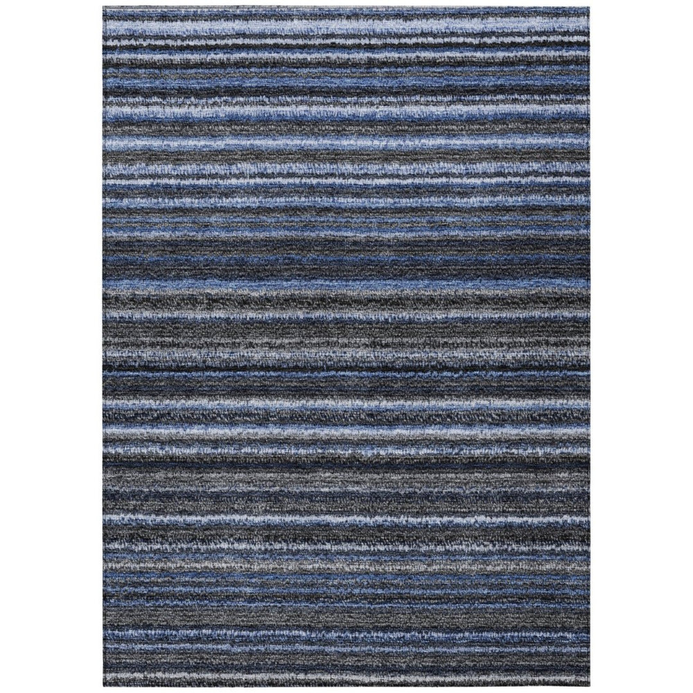 HomeRoots 9' Denim Blue and Gray Striped Washable Area Rug for Indoor and Outdoor Living Spaces, Easy Care 9' X 12' 577767