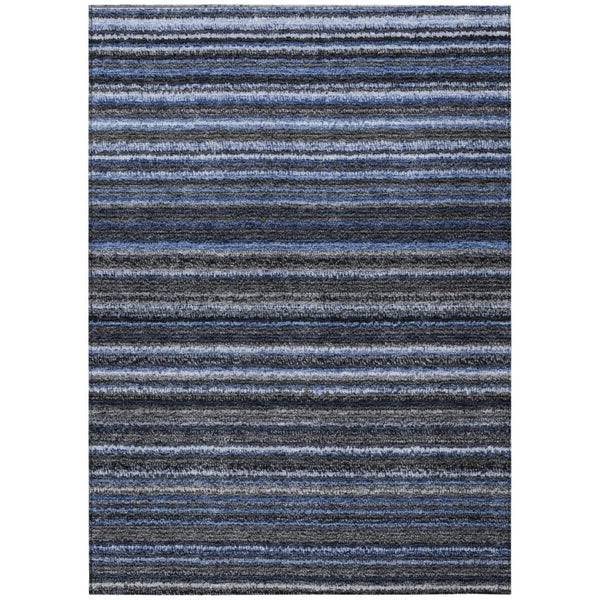 HomeRoots 5' Denim Blue and Gray Striped Area Rug – Durable, Washable, Indoor/Outdoor Style for Any Space 10' X 14' 577768