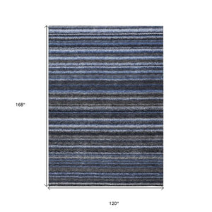 Homeroots 3' Denim Blue And Gray Striped Washable Area Rug For Indoor And Outdoor Use – Durable & Stylish! 10' X 14' Polyester 577768