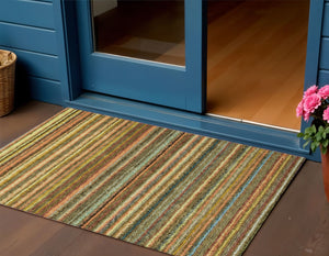 Homeroots 3' Denim Blue And Gray Striped Washable Area Rug For Indoor And Outdoor Use – Durable & Stylish! 3' X 5' Polyester 577769
