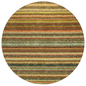 HomeRoots 5' Coral Gold and Green Striped Area Rug - Stylish, Washable Indoor-Outdoor Design for Any Space 8' Round 577771