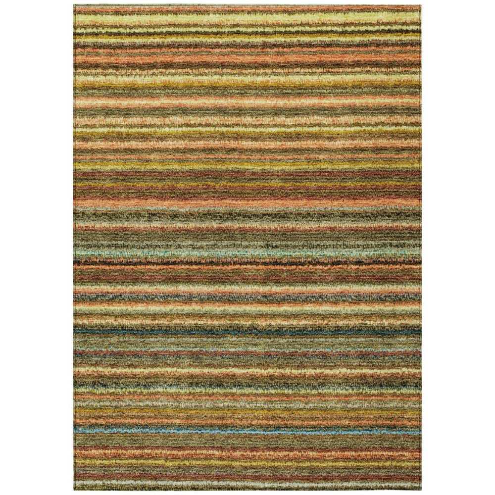 HomeRoots 9' Coral Gold Green Striped Indoor Outdoor Area Rug – Durable, Washable, Stain-Resistant Design 9' X 12' 577773