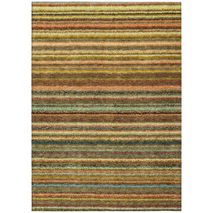 HomeRoots 9' Coral Gold Green Striped Indoor Outdoor Area Rug – Durable, Washable, Stain-Resistant Design 9' X 12' 577773
