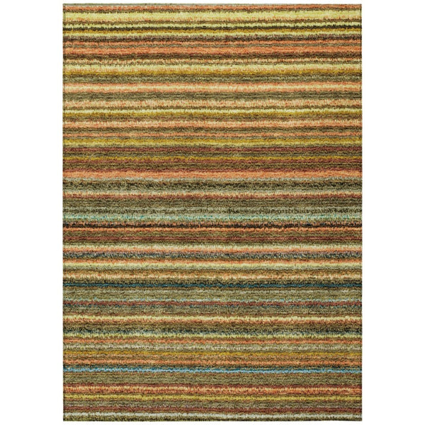 HomeRoots 9' Coral Gold Green Striped Indoor Outdoor Area Rug – Durable, Washable, Stain-Resistant Design 9' X 12' 577773