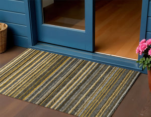 Homeroots 3' Denim Blue And Gray Striped Washable Area Rug For Indoor And Outdoor Use – Durable & Stylish! 3' X 5' Polyester 577775