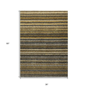 Homeroots 3' Denim Blue And Gray Striped Washable Area Rug For Indoor And Outdoor Use – Durable & Stylish! 3' X 5' Polyester 577775