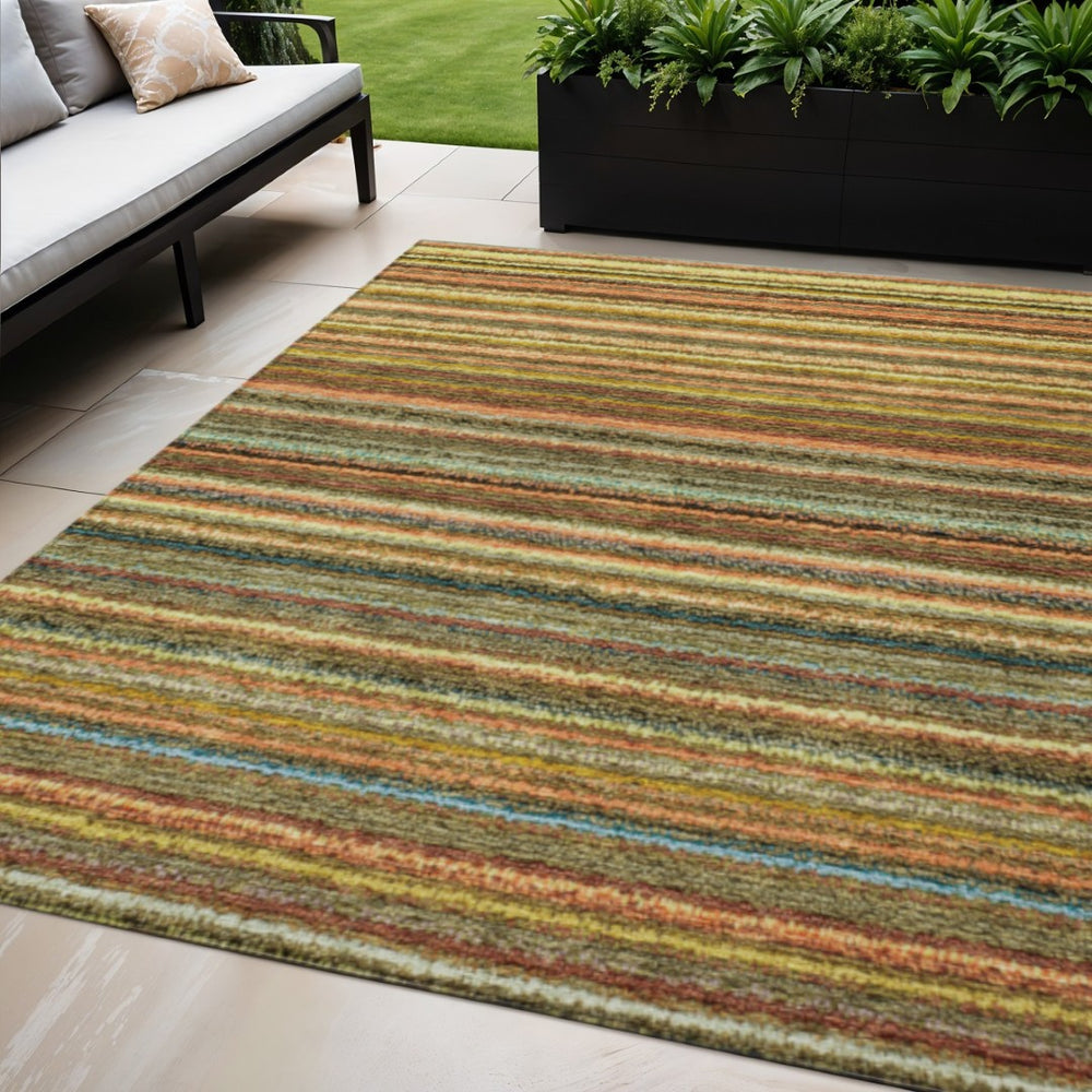 HomeRoots 5' Gold Beige and Wheat Striped Indoor Outdoor Area Rug - Stylish, Durable, Machine Washable Design 5' X 8' 577776
