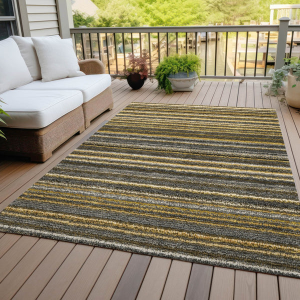 Homeroots 3' Denim Blue And Gray Striped Washable Area Rug For Indoor And Outdoor Use – Durable & Stylish! 5' X 8' Polyester 577776