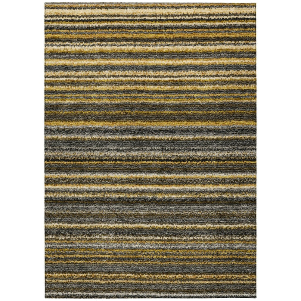 HomeRoots 5' Gold Beige and Wheat Striped Indoor Outdoor Area Rug - Stylish, Durable, Machine Washable Design 5' X 8' 577776