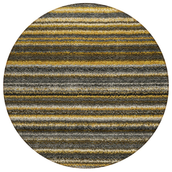 HomeRoots 5' Gold Beige and Wheat Striped Indoor Outdoor Area Rug - Stylish, Durable, Machine Washable Design 8' Round 577777