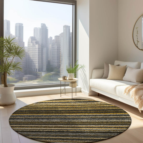 Homeroots 3' Denim Blue And Gray Striped Washable Area Rug For Indoor And Outdoor Use – Durable & Stylish! 8' Round Polyester 577777