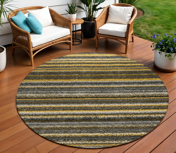 Homeroots 3' Denim Blue And Gray Striped Washable Area Rug For Indoor And Outdoor Use – Durable & Stylish! 8' Round Polyester 577777