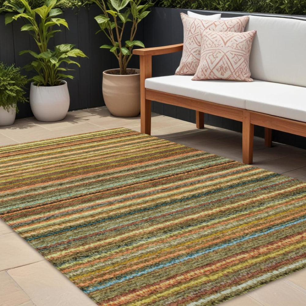HomeRoots 9' Striped Indoor Outdoor Area Rug in Gold, Beige & Wheat - Durable, Washable, Versatile Design! 9' X 12' 577779