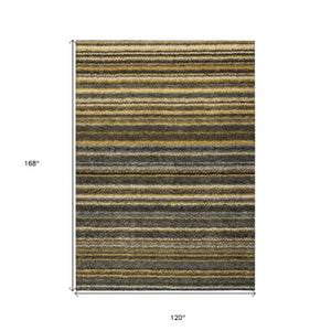 Homeroots 3' Denim Blue And Gray Striped Washable Area Rug For Indoor And Outdoor Use – Durable & Stylish! 10' X 14' Polyester 577780