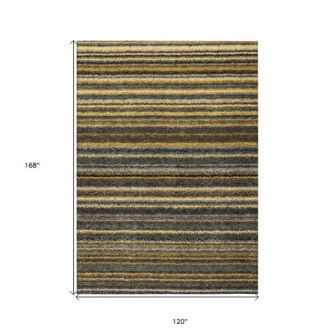 Homeroots 3' Denim Blue And Gray Striped Washable Area Rug For Indoor And Outdoor Use – Durable & Stylish! 10' X 14' Polyester 577780