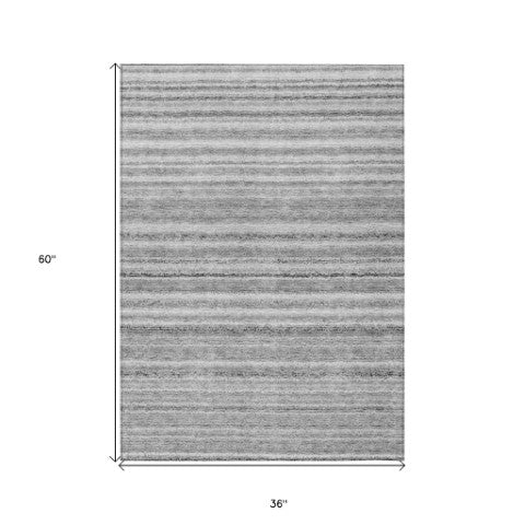 Homeroots 3' Denim Blue And Gray Striped Washable Area Rug For Indoor And Outdoor Use – Durable & Stylish! 3' X 5' Polyester 577781