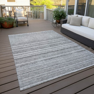 Homeroots 3' Denim Blue And Gray Striped Washable Area Rug For Indoor And Outdoor Use – Durable & Stylish! 5' X 8' Polyester 577782