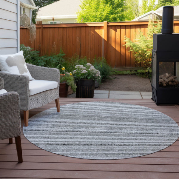 Homeroots 3' Denim Blue And Gray Striped Washable Area Rug For Indoor And Outdoor Use – Durable & Stylish! 8' Round Polyester 577783