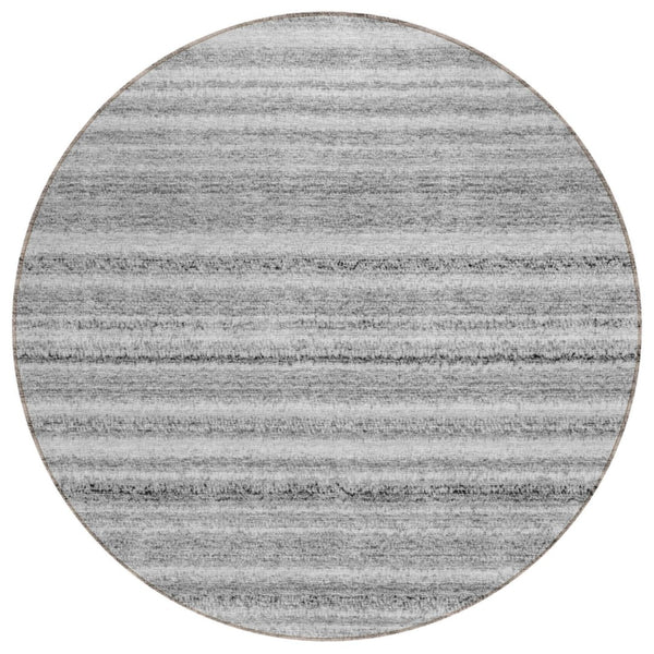 HomeRoots 5' Stylish Gray Silver Charcoal Striped Washable Area Rug for Indoor Outdoor Versatile Spaces 8' Round 577783