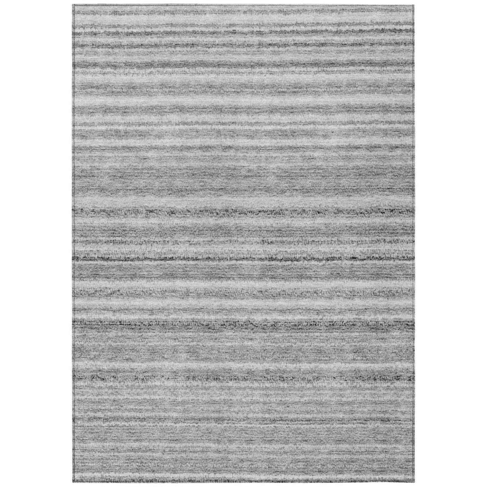 HomeRoots 5' Stylish Gray Silver Charcoal Striped Washable Area Rug for Indoor Outdoor Versatile Spaces 8' X 10' 577784