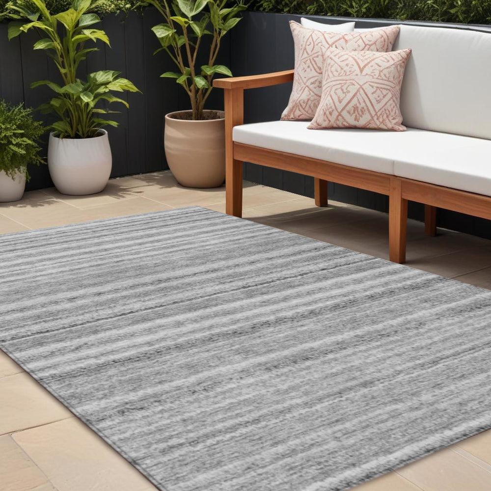 Homeroots 3' Denim Blue And Gray Striped Washable Area Rug For Indoor And Outdoor Use – Durable & Stylish! 9' X 12' Polyester 577785