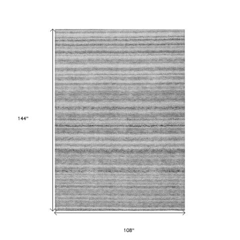 Homeroots 3' Denim Blue And Gray Striped Washable Area Rug For Indoor And Outdoor Use – Durable & Stylish! 9' X 12' Polyester 577785