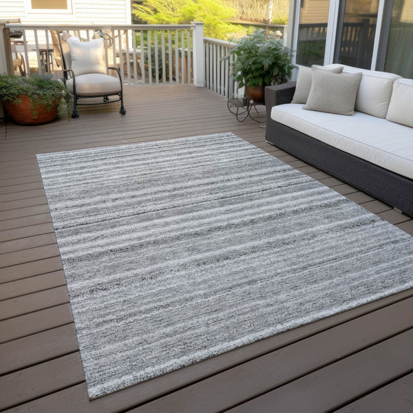 Homeroots 3' Denim Blue And Gray Striped Washable Area Rug For Indoor And Outdoor Use – Durable & Stylish! 10' X 14' Polyester 577786
