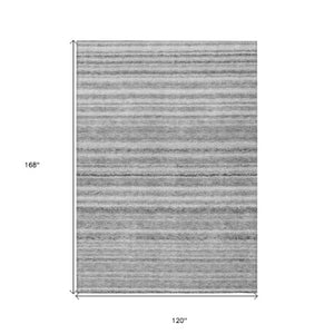 Homeroots 3' Denim Blue And Gray Striped Washable Area Rug For Indoor And Outdoor Use – Durable & Stylish! 10' X 14' Polyester 577786