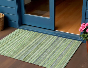 Homeroots 3' Denim Blue And Gray Striped Washable Area Rug For Indoor And Outdoor Use – Durable & Stylish! 3' X 5' Polyester 577787