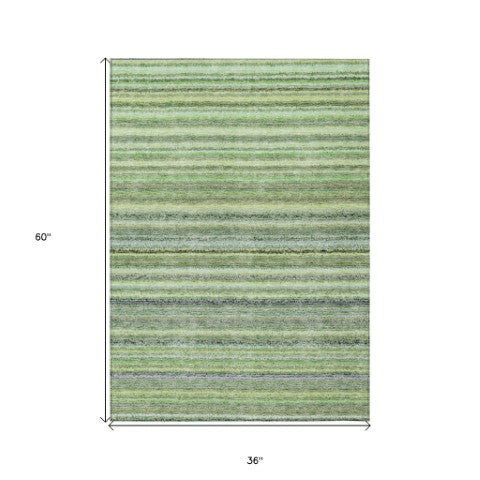 Homeroots 3' Denim Blue And Gray Striped Washable Area Rug For Indoor And Outdoor Use – Durable & Stylish! 3' X 5' Polyester 577787